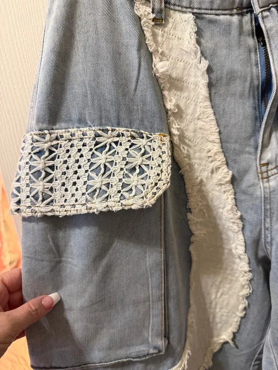 POL Light Blue & White Patchwork Wide-Leg Jeans - Picture 3 of 8